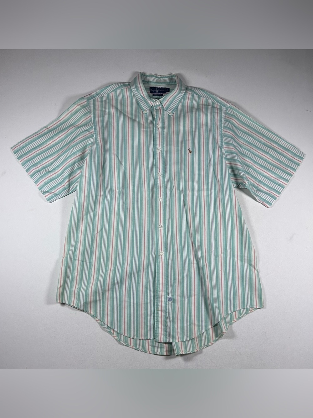 Ralph Lauren Shirt Mens XL Multicolor Stripe Short Sleeve Button Down Flesh Pony